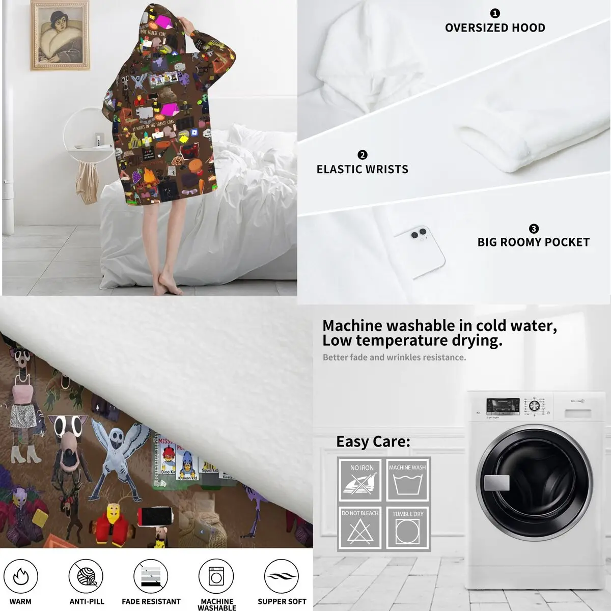 99 ليالًا في الغابات بطانية بقلنسوة يمكن ارتداؤها لألعاب الفيديو بطانية كبيرة الحجم مع جيب كيس نوم دافئ ناعم ومريح نيسيي