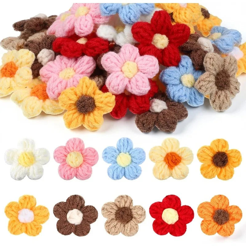30 Stück künstliche handgestrickte Blumenapplikationen zum Aufnähen für Kleidung, Hüte, Basteln, DIY, Haarspange, Hochzeitshüte, Heimdekoration, Zubehör – Detail 1