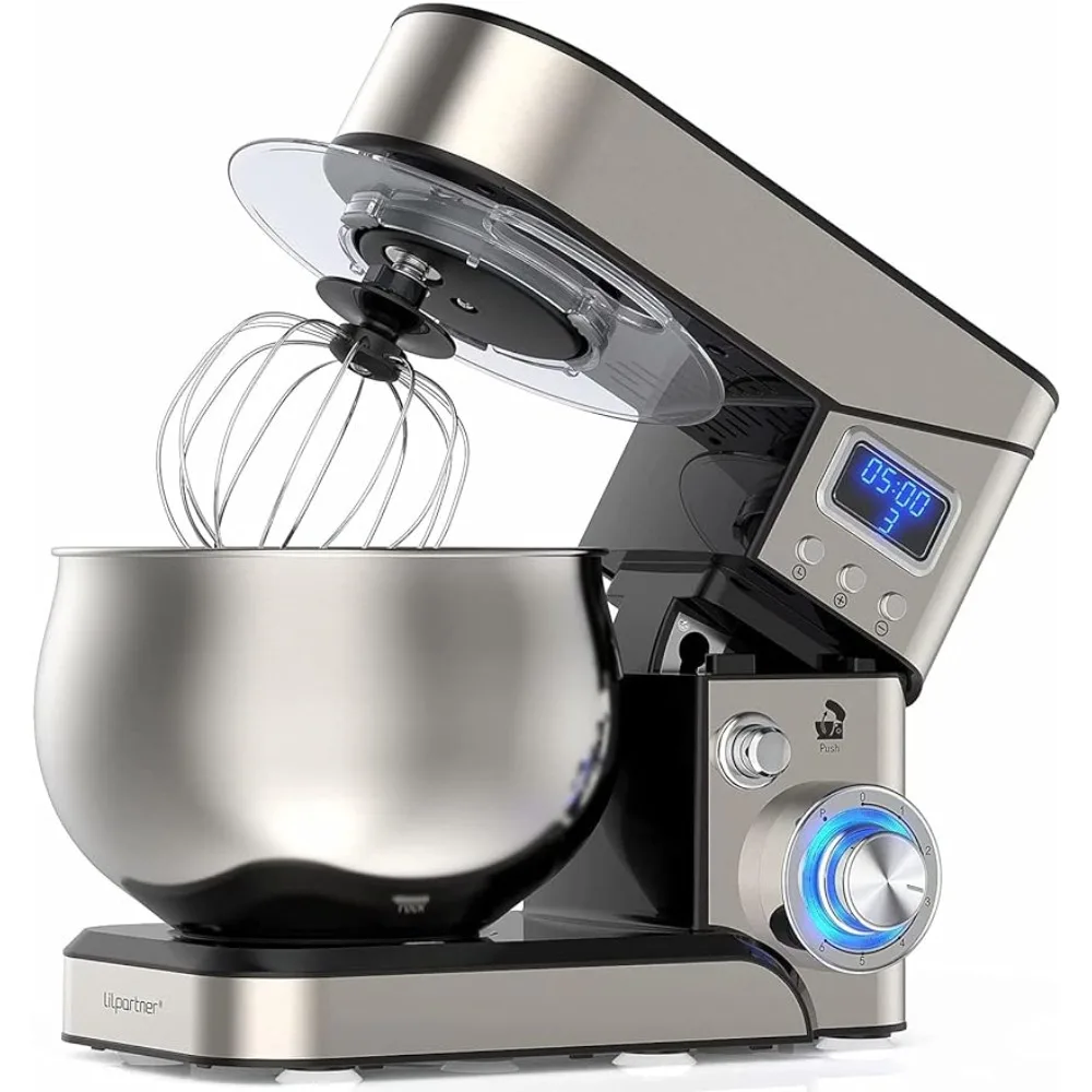 5.3-QT LCD Display Food Mixer, 6+P Speed itchen Electric Mixer Tilt-Head Mixer with Stainless Steel Bowl, Dough Hook, Beater