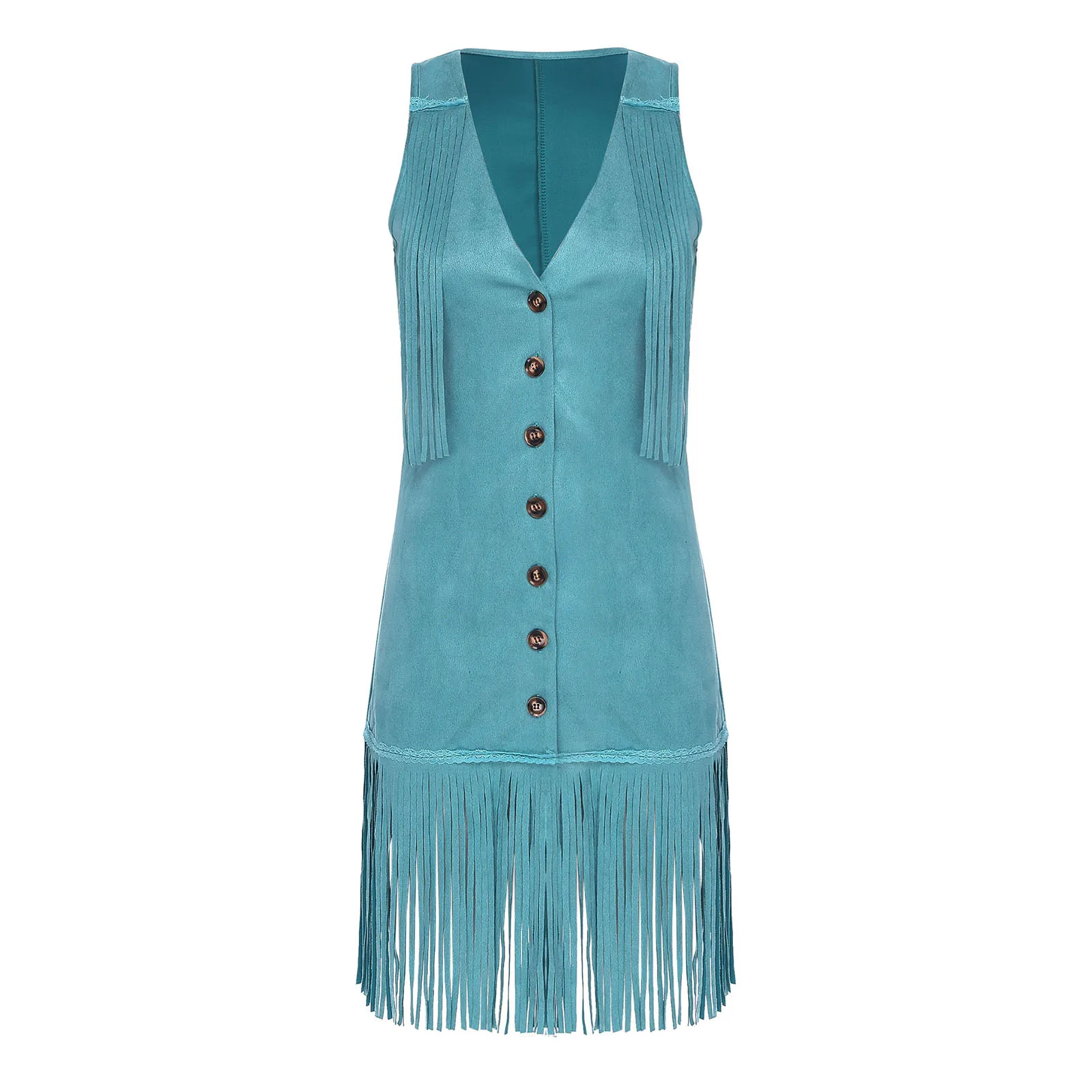 

Women Fashion Faux Suede Tassel Dress for Cowgirl Folkloric Style Tassel Dress Club Themed Party Carnival Performance Dress Up