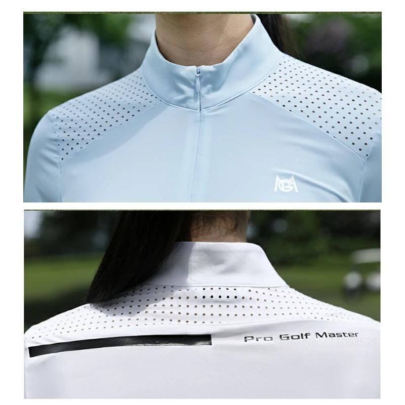 Pgm Women Golf Jersey Long Sleeve Slim Tops Female Breathable Quick-Dry Cooling Shirts Lady Sunscreen Golf Wear Zipper Collar