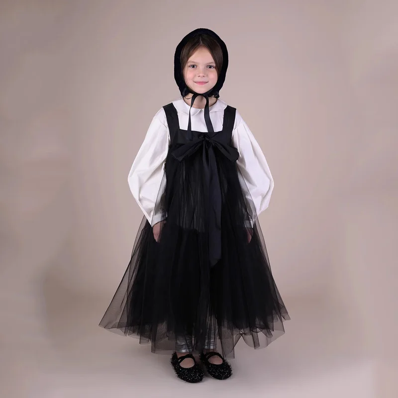 New 2024 Autumn Kids Mesh Dress Fashion Casual DressesGirls\' Princess Skirt Shirt Strap Skirt Set Party Children\'s Clothing