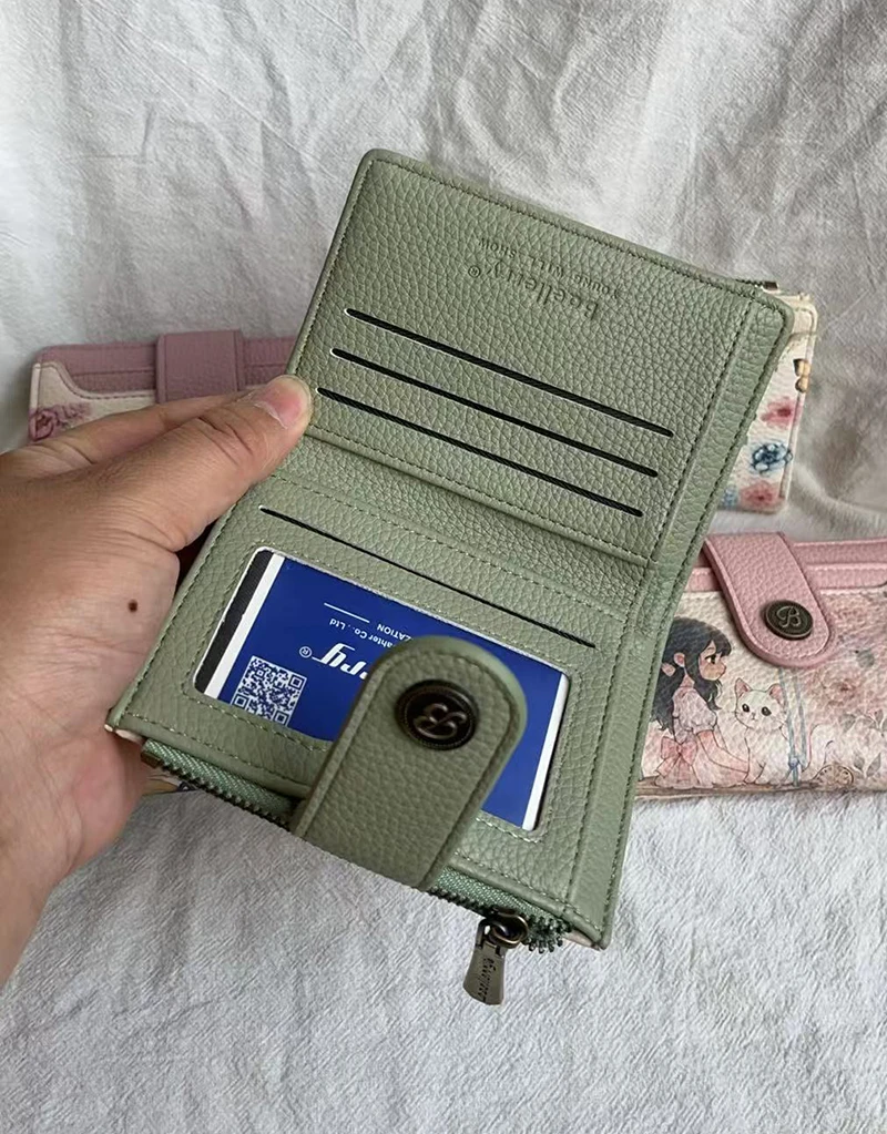 Blumendruck Damen-Kurzgeldbörse Große Kapazität Kartenhalter Fotoklammer Modische Niedliche Reißverschluss-Münzbörse für Mädchen – Detail 28