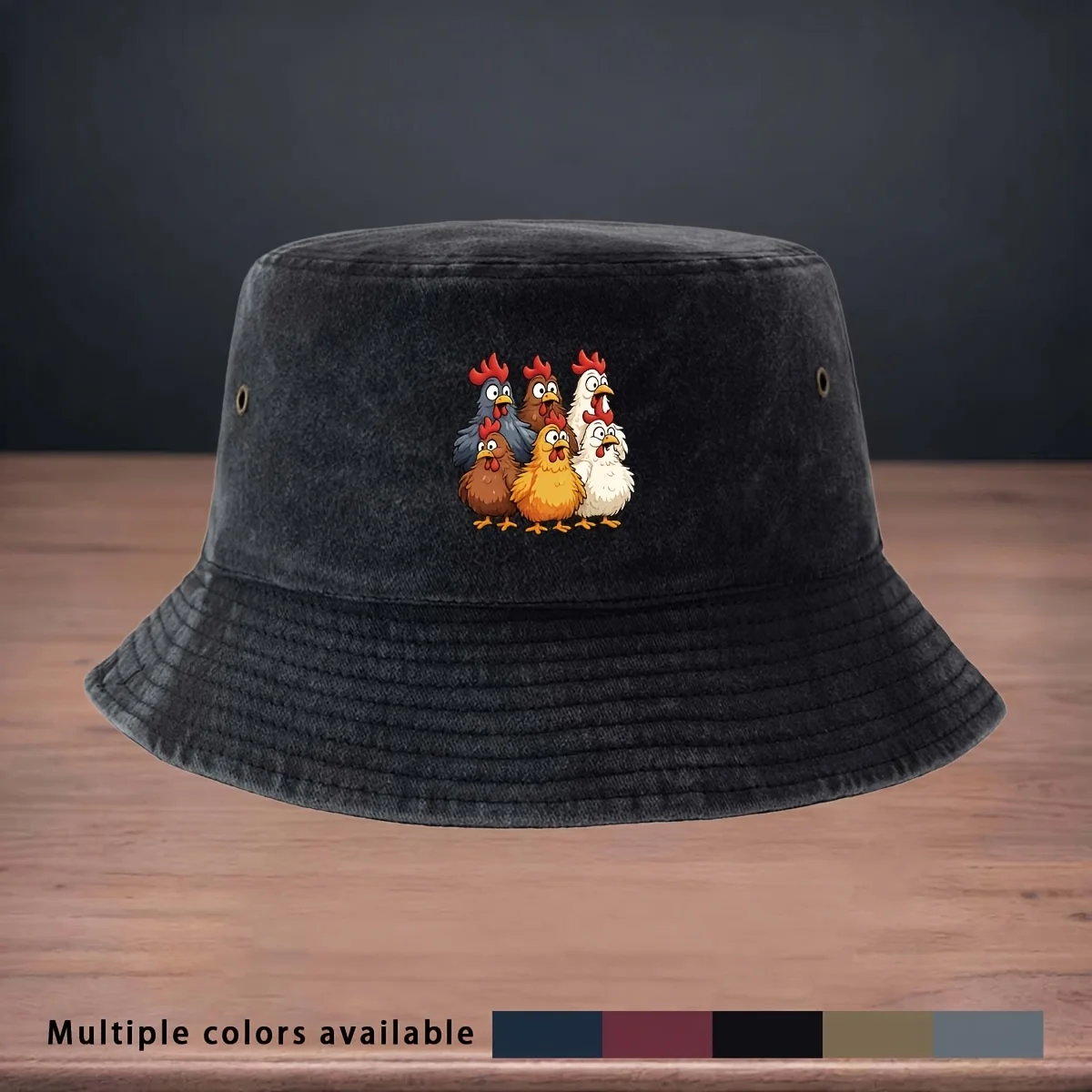 High-quality Printed Fisherman Hat with a Pattern of Several Chickens in Different Colors. A Versatile Fishing Hat for Lure Fish