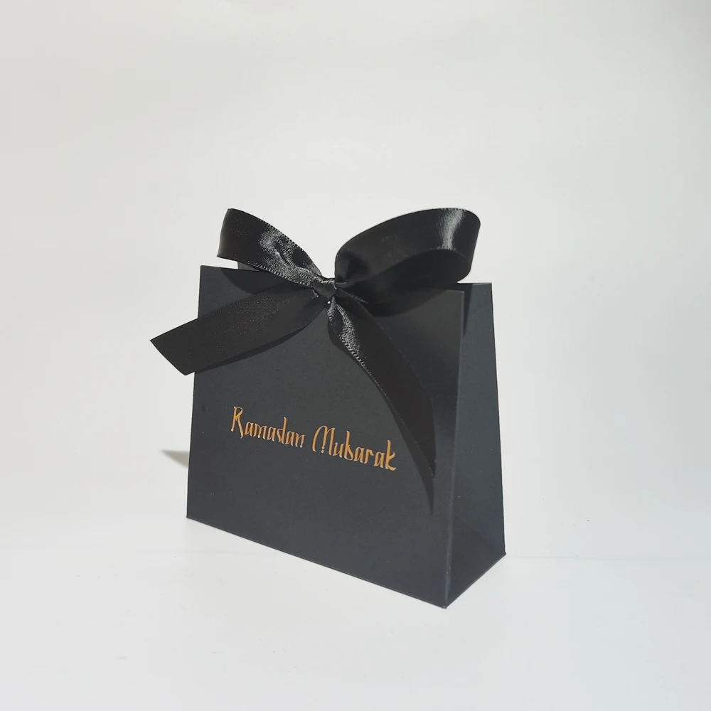 Gildingprocess Ramadan Mubarak Candy Box Set Black Eid Mubarak Paper Gift BagParty Favor Gift Box Muslim Islamic Party Supplies