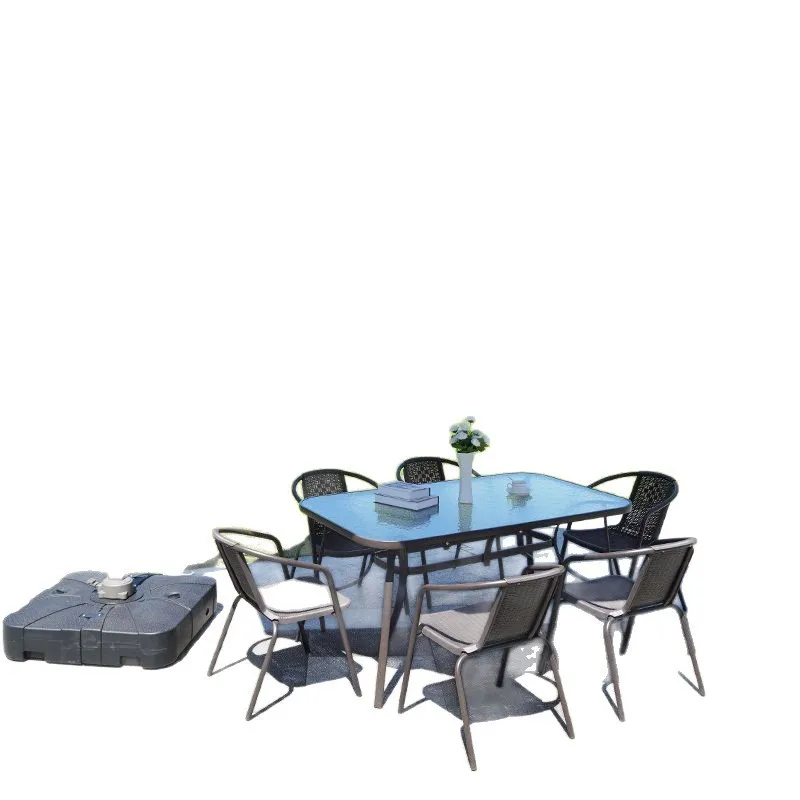 Outdoor table and chair with umbrella combination, courtyard open-air, rattan chair three-piece set