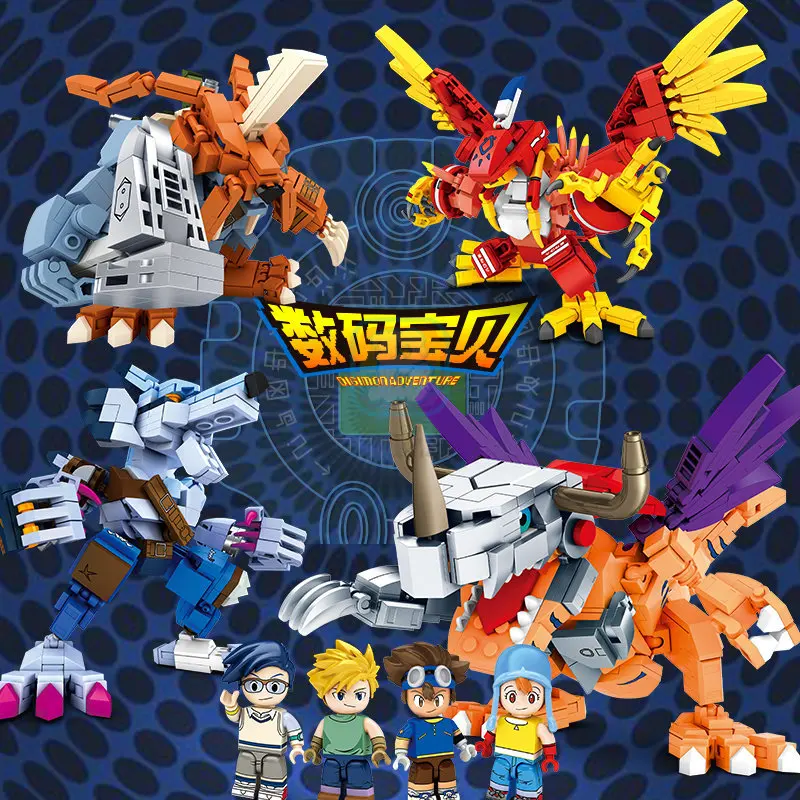 SEMBO Japan Cartoon Digital Monste Metal War Greymon Garurumonscene Figure Model Building Block Children's Toy Birthday Gift