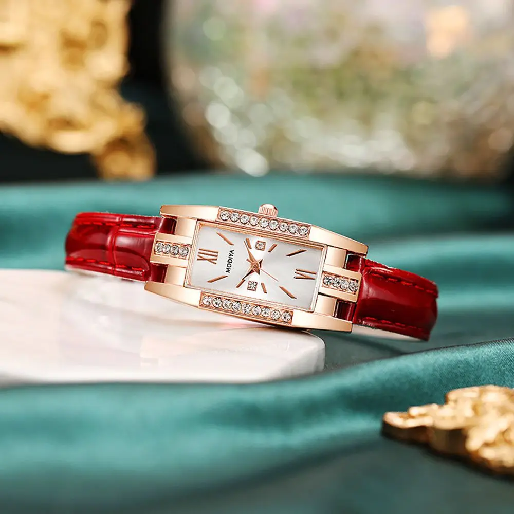 Popular Classic With Diamond New Fashion Women Square Wristwatch Bracelet Wrist Leather Strap Ladies Quartz Watch