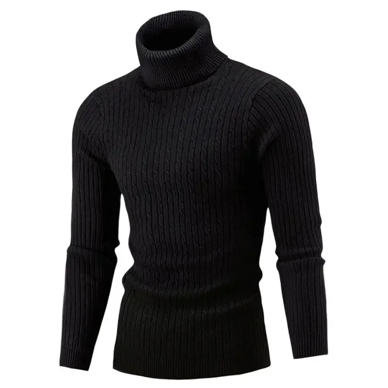 New Men's High Neck Sweater Solid Color Pullover Knitted Warm Casual Turtleneck Sweatwear Woolen Mens Winter Outdoor Tops