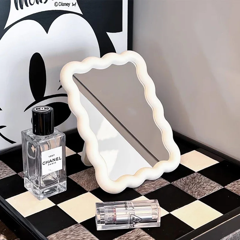 Dormitory Small Student Mirror Portable Makeup Stand White Cute Mirror Wavy Aesthetic Espejos Decorativos Nordic Home Decorins