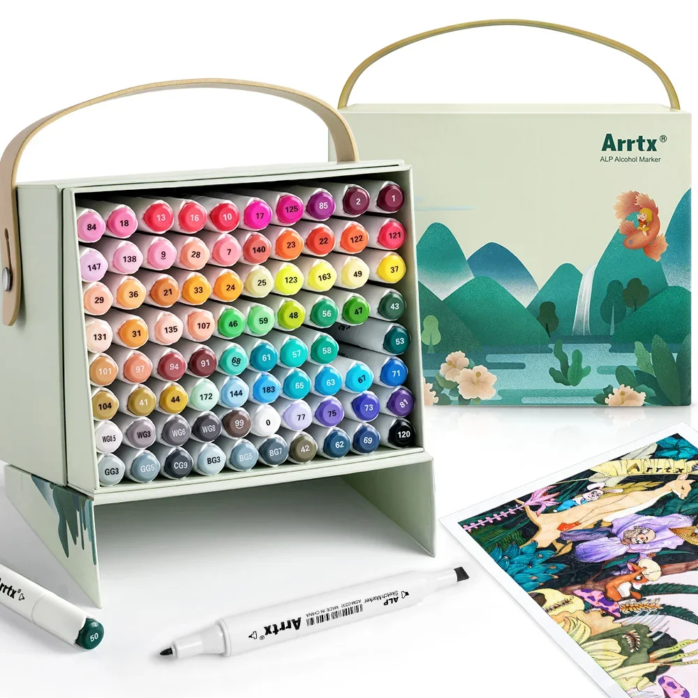 Arrtx permanente alcohol markers ALP 80/90 kleuren dubbele tips voor kunstenaar volwassenen kleuren tekening komische anime illustratie schilderij