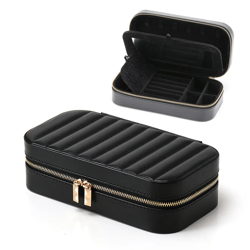Leather Jewelry Storage Box with Mirror Multi-functional and Portable Jewelry Earring Ring Necklace and Bracelet Storage Box