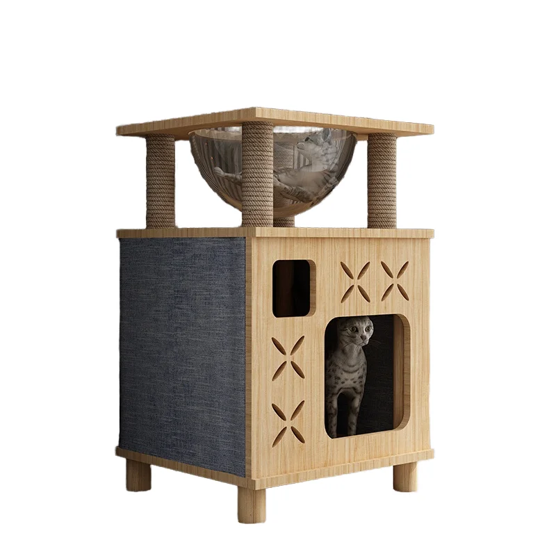 Solid wood environmentally friendly closed cat house universal four seasons cat villa climbing frame bedside table