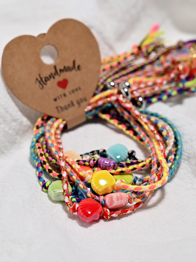 10 pièces Bracelet en coquillage en céramique pour femmes amitié bohème empilable corde colorée poignet Bracelet à breloques accessoires de mode