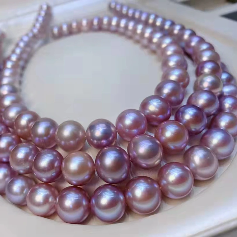 

Fashion 11-12mm Gold/Purple Near Round Shape Freshwater Pearl Necklace For Women