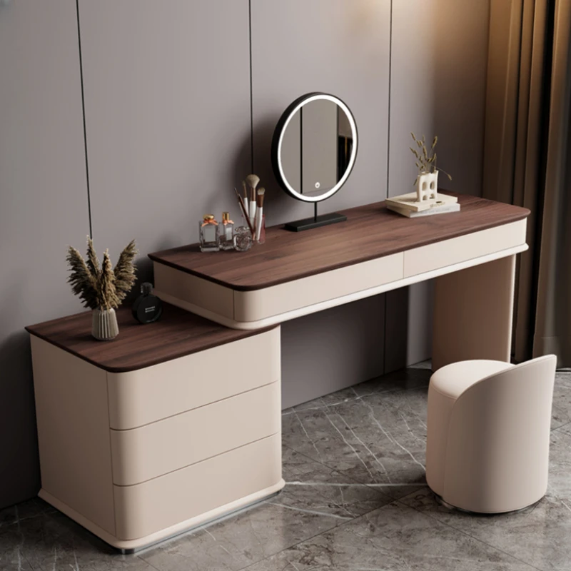 White Desings Minimal Dresser Nordic Led Light Modern Wooden Dressing Table Makeup Mirror Tocador Maquillaje Furniture Bedroom