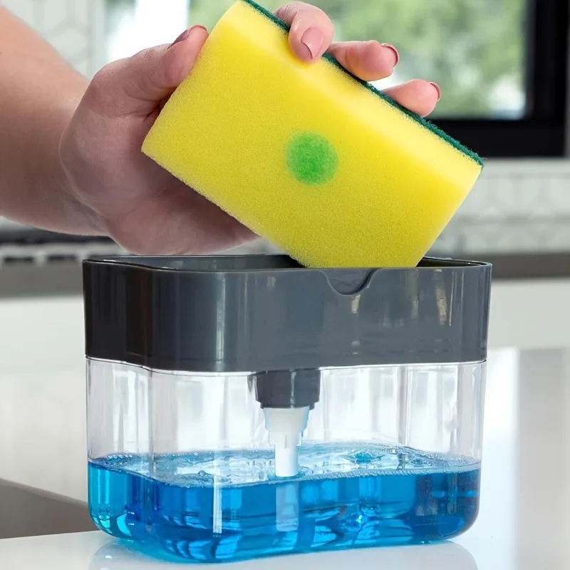 1/2pcs Automatic Soap Dispensers Sponge Holder Press Bottle Liquid Dishes Cleaning Tool with Sponge Wipe Combo Kitchen Sink Use