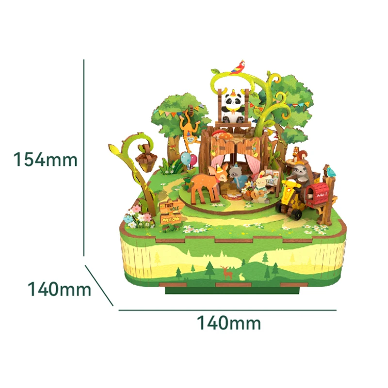 NEW DIY Wooden Model Building Kits Forest Party Music Box Can Move with Animals Panda 3D Puzzles for Adults Birthday Gifts