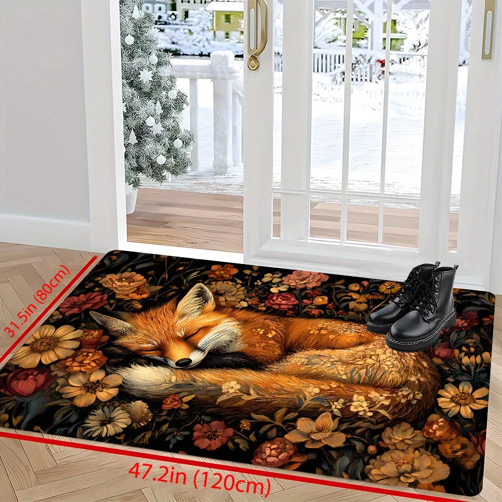 VIKAMA Schlafender Fuchs-Teppich, warme Fußmatte, Willkommensmatte, Küchenteppich, Badezimmermatte, Teppich für Schlafzimmer, Teppich für Wohnzimmer, Zuhause, Dezember
