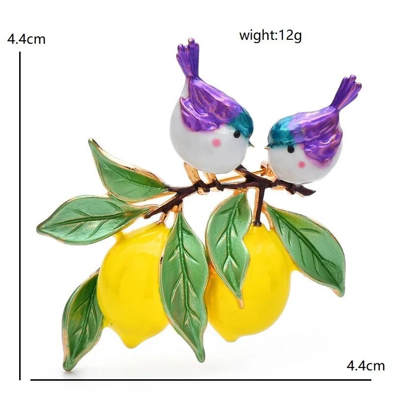 Wuli&baby Lovely Enamel Birds And Lemon Brooches Beautiful Plants Animal Brooch For Women's Backpack Clothes Pins Badge Gifts