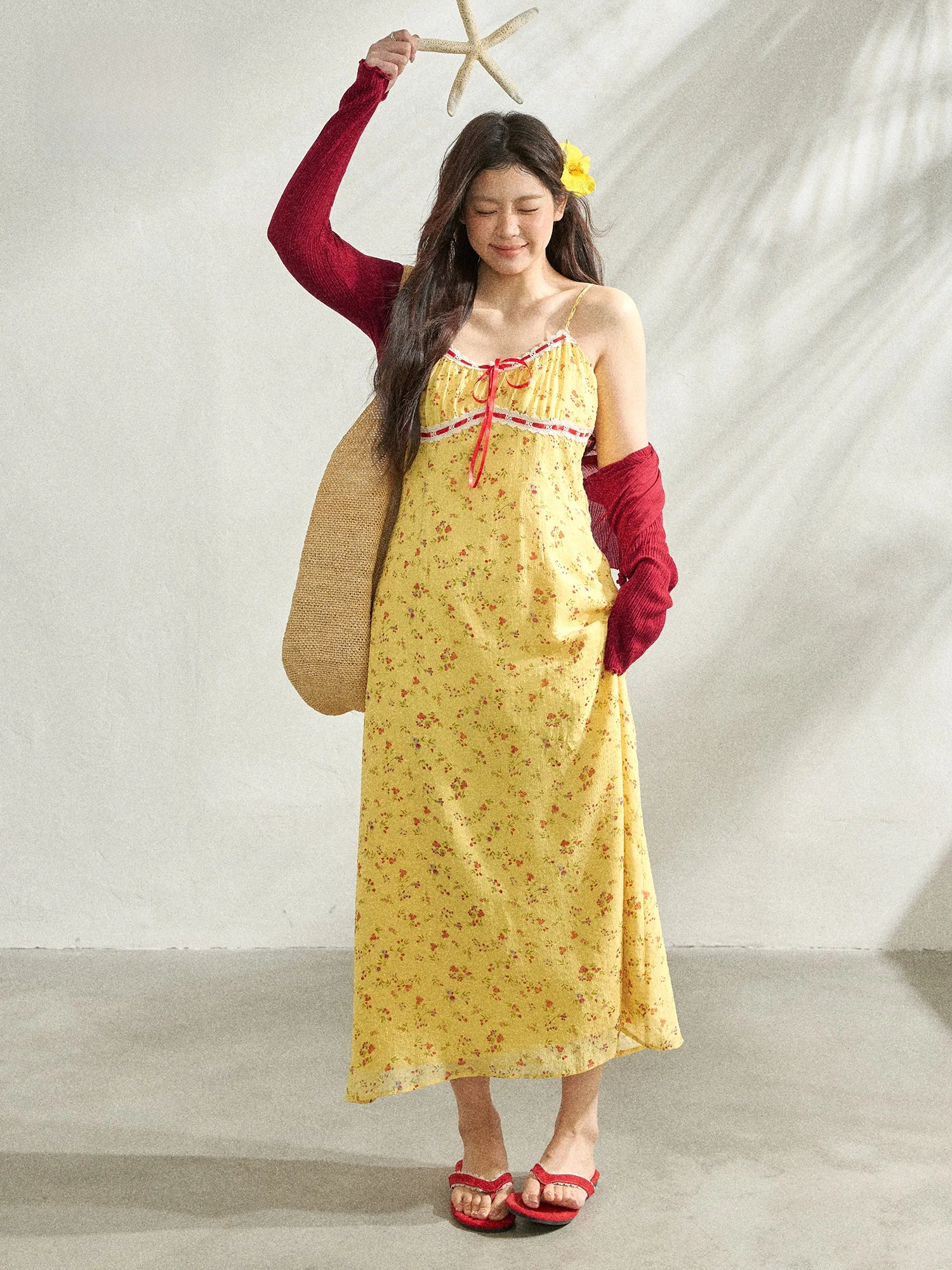 

plus Size Women's Red Open Cardigan Dr Set High Waist Slim Fit Korean Sle Vaion Wind Knot Long Sve Dr