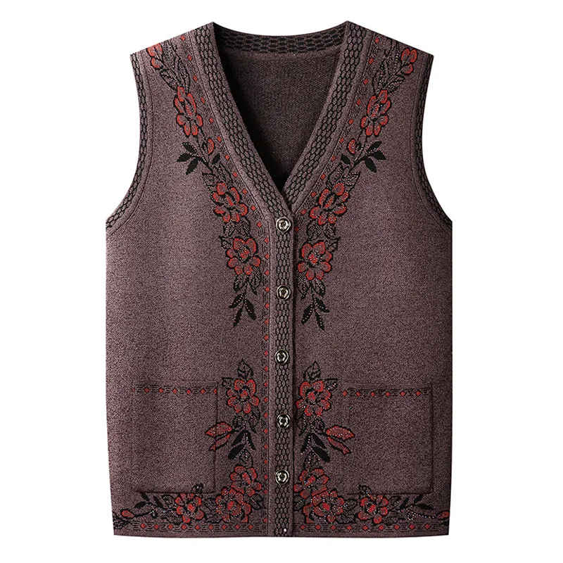 Milieu-Personnes âgées Âgées Gilet Pulls Femme Vêtements Printemps Automne Gilet Tricoté Pull Wasitcoats Mamie Cardigan Manteaux FP219