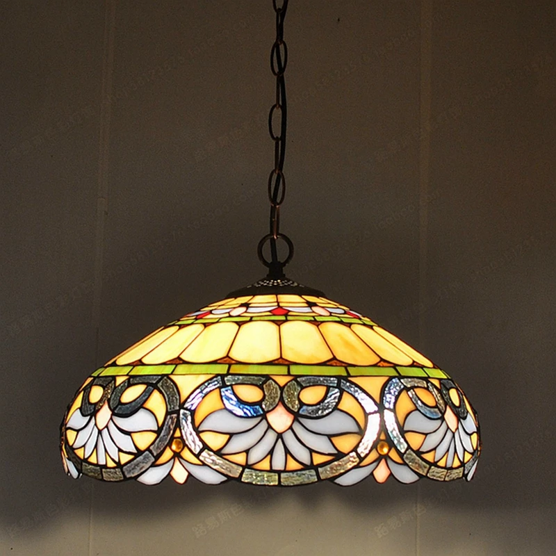 

40CM European Heart Shaped Glass Chandelier Tiffany Style Retro Western Restaurant Color Art Lighting Bar Balcony Chandelier