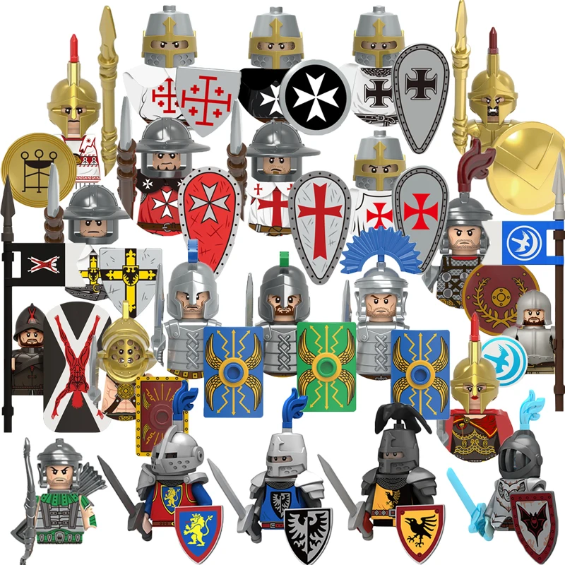 Medieval War Military Figures Building Block Roman Centurion Castle Knight Heavy Armored Soldier Archer Spartacus Crusader Brick