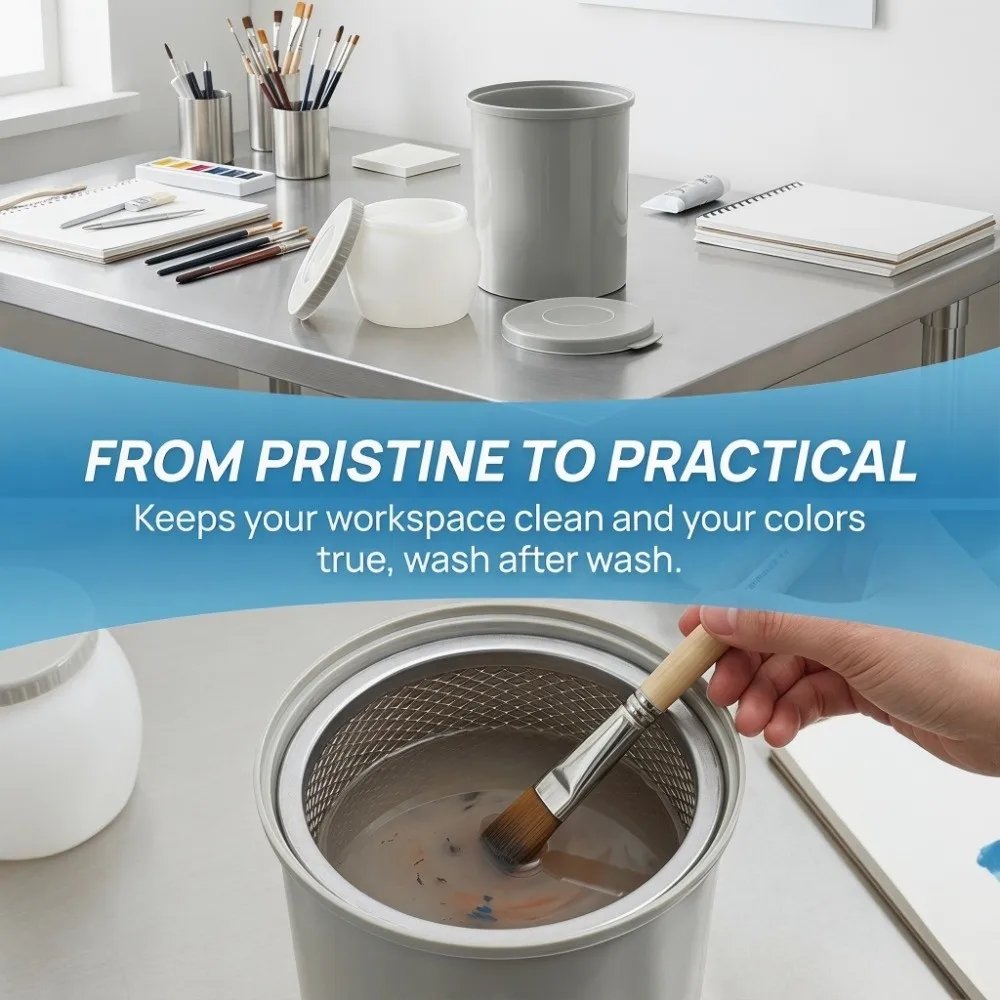 

3PCS Filter built-in Plastic Brush Washer Easy cleaning Portable capacity Filter Style Brush Rinse Pot Sturdy texture