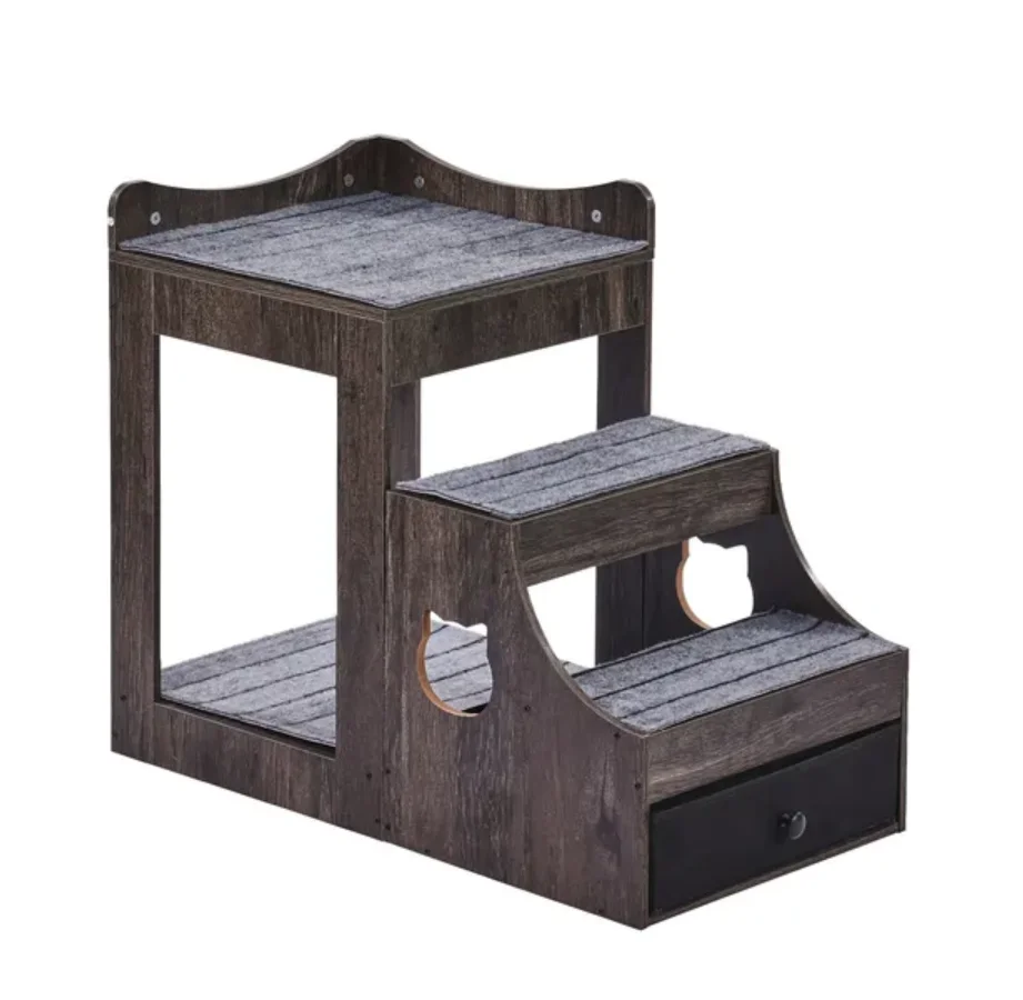 

VEVOR Pet Bunk Bed with Stairs Dog/Cat Window Perch with Storage Indoor Gray