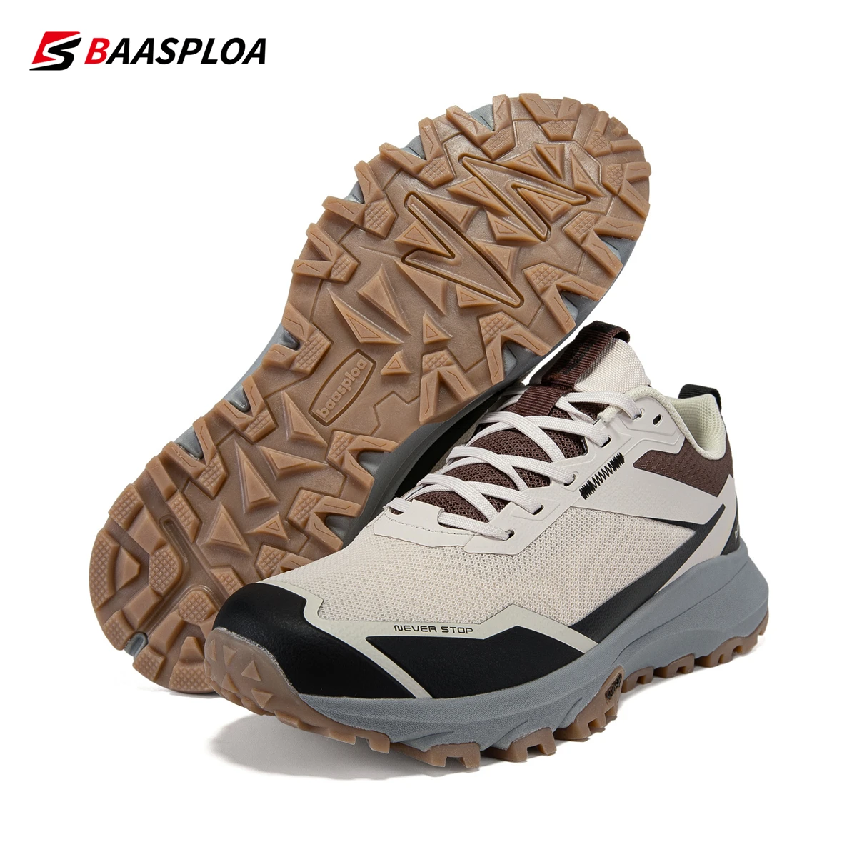 Baasploa Men Non-slip Sneakers Outdoor Fashion Lightweight Breathable Shoes Male Casual Anti-Skid Wear-Resistant Hiking Shoes