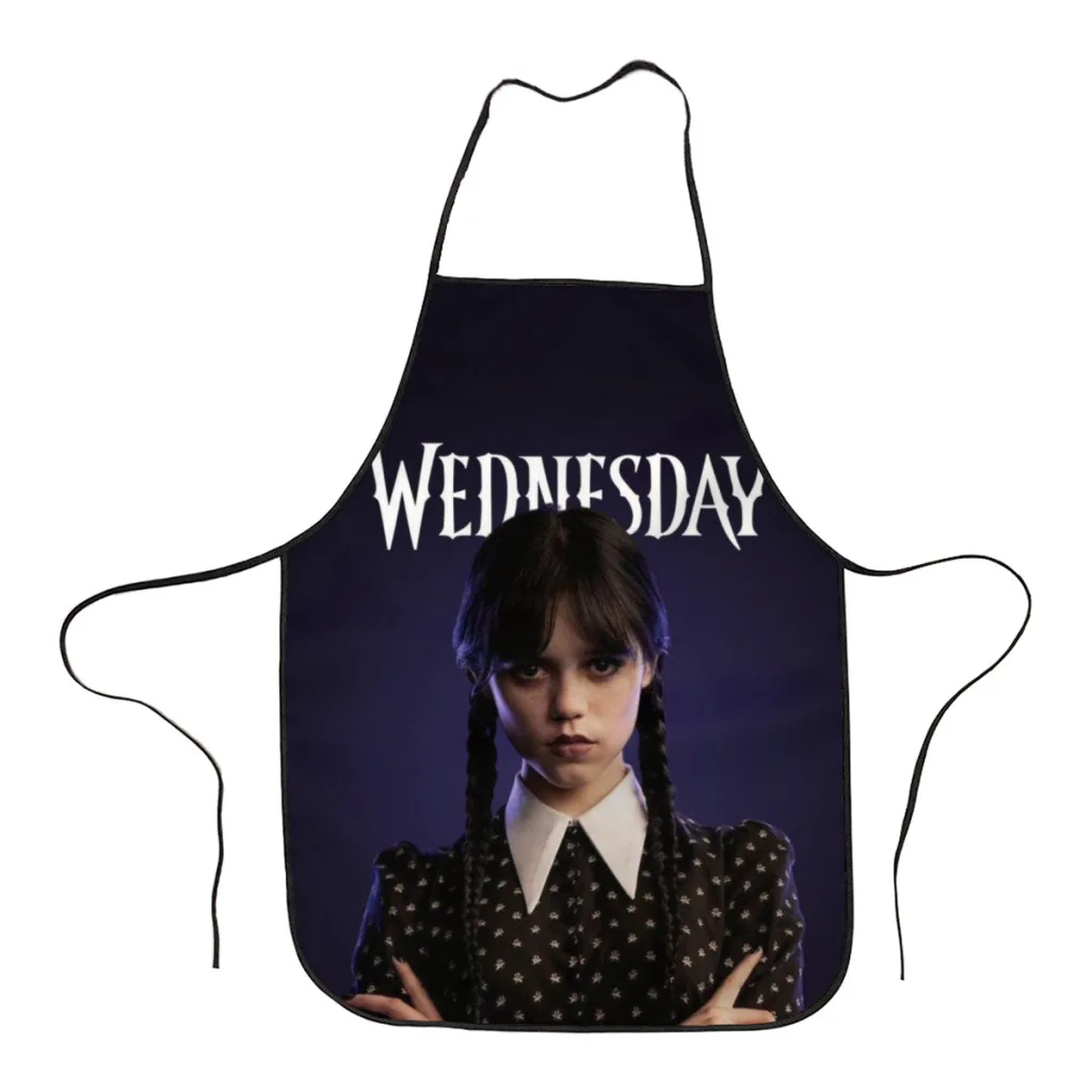 

Popular TV Wednesday Addams Kitchen Women Apron Household Cleaning Composite Pinafore Salon Home Cooking Baking Adult