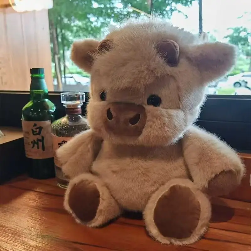 Muñeco de ternero West Highland de 45 cm, adorable, juguete de peluche de vaca pequeña corriendo, animal de peluche suave de dibujos animados, juguete de compañía, muñeco para apaciguar a los niños