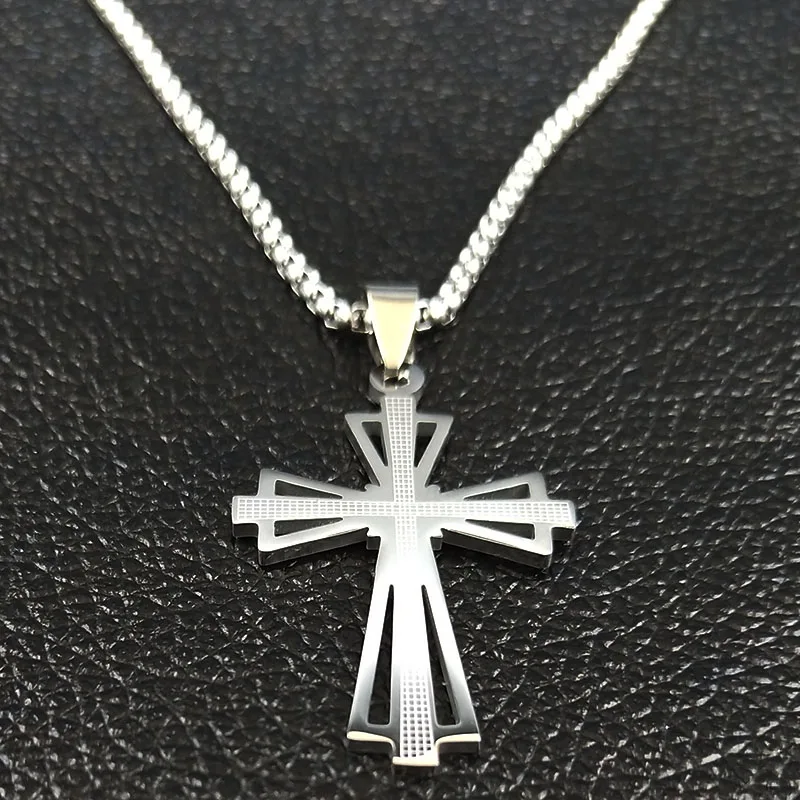 Fashion Big Long Cross Stainless Steel Necklaces Pendants for Men Silver Color Necklace Jewerly cadenas para hombre N1165S07