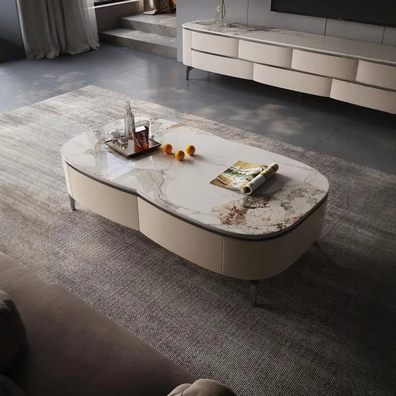 

Light luxury rock slab coffee table living room home modern simple floor TV cabinet coffee table combination