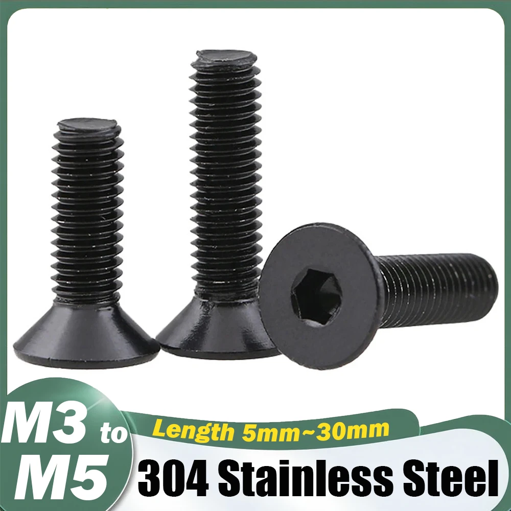 M3 M4 M5*5/6/8/10/12/16/20/25/30 Black 304 Stainless Steel DIN7991 Bolt Hex Hexagon Socket Flat CSK Countersunk Head Screw