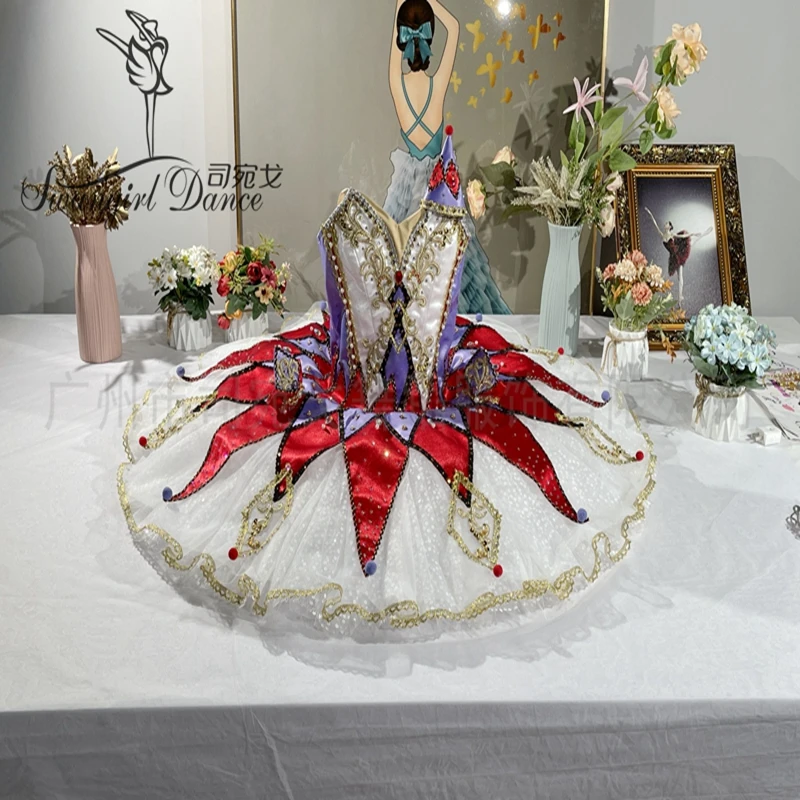 

Purple Red harlequinade Women Pancake Ballerina Platter Stage Costume Professional Tutu BT4335