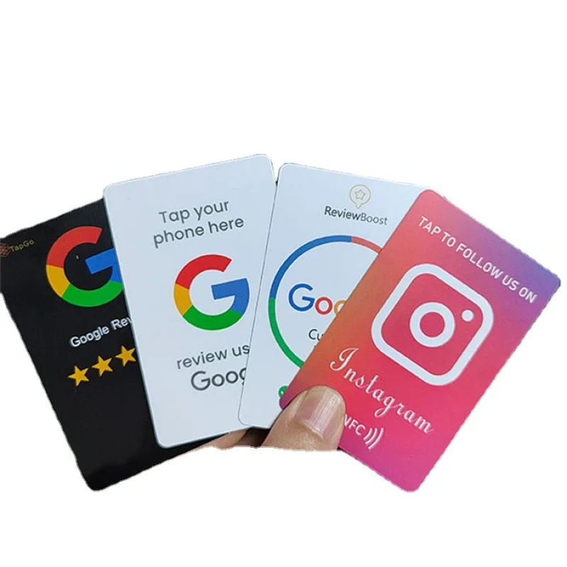 Custom Whole sale  print Ntag 215 Programmable Google Reviews Nfc Card with QR Code For Business