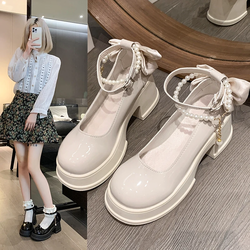 New Spring and Summer High Heels with Skirts High Heels Business Banquet Women's Shoes Pearl Buckle Mary Jane Shoes for Women