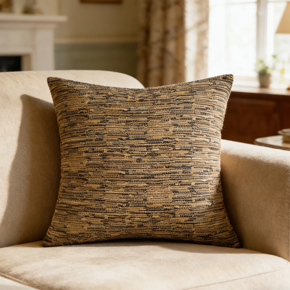 Hinyeatex Vintage Pillow Case Gold Metallic Brown Texture Home Decorative Woven Square 45x45cm Chair Floor Cushion Cover 1 Piece