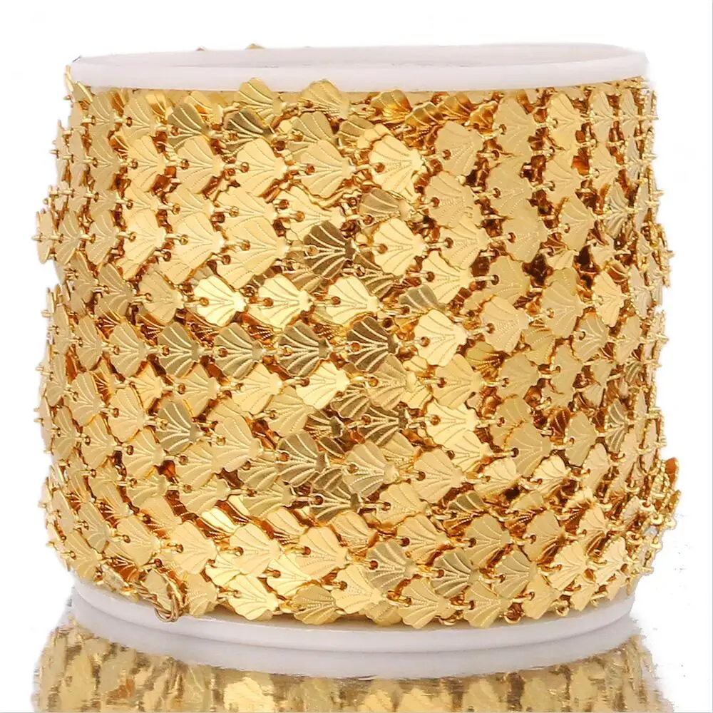 Waterproof Stainless Steel Gold Embossed Shell Shape Link Chain Rolls Chain Necklace in Roll Wholesale for Ladies