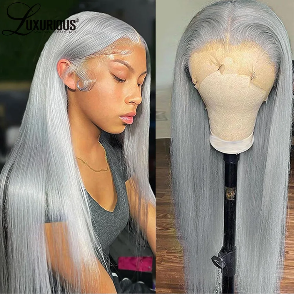 Pre Plucked Silver Grey Silky Straight Lace Front Wigs 13X4 Brazilian Human Hair Wigs For Women HD Transparent Lace Frontal Wigs