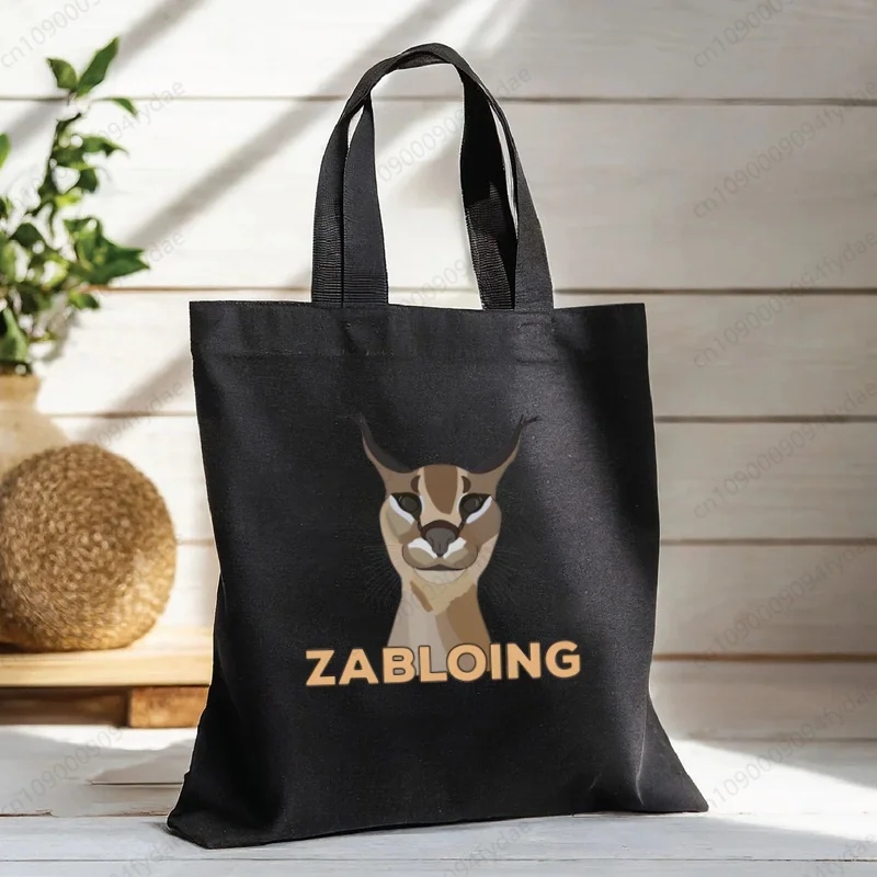 Kawaii The Floppa Caracal Cat Zabloing Ladies Handbags Cloth Canvas Shopping Travel Women Eco Reusable Shoulder Shopper Bags