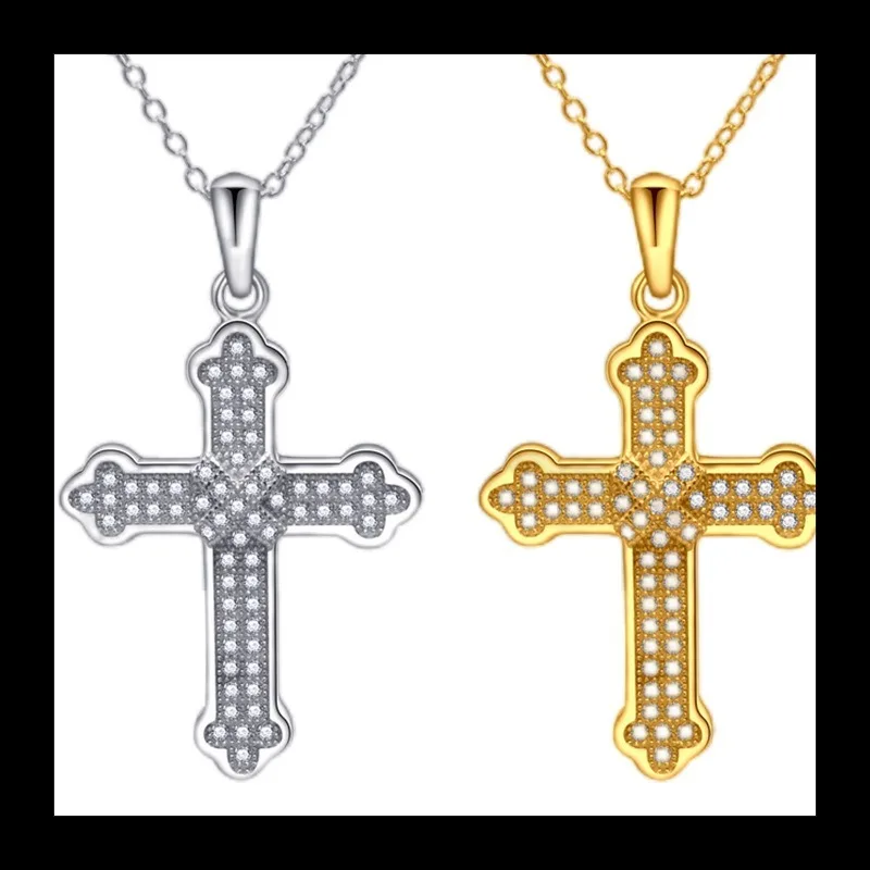 

AliExpress Hot Sale S925 Sterling Silver Trend Cross Pendant French Regular Full Diamond Ladies Necklace