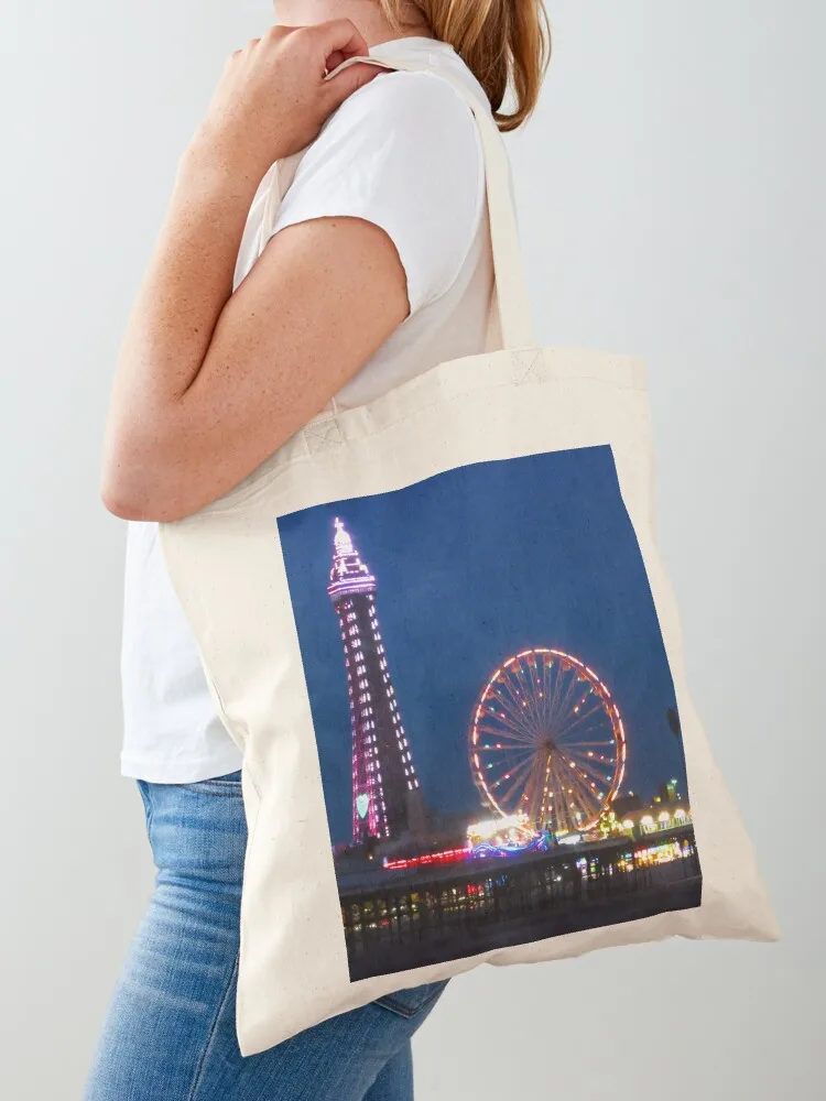 

Blackpool Beach Lights at Night Tote Bag Custom bag university shopper bag Women's shopping shopping bags foldable