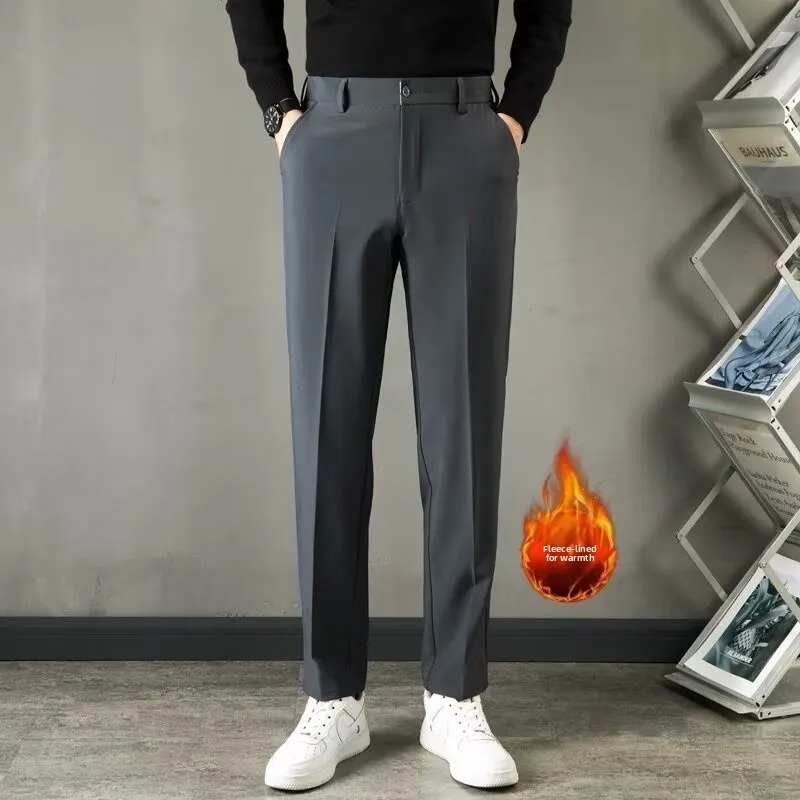 

Зимние мужские брюки-костюм с подкладкой, длинные, теплые, с защитой от сминания, прямого кроя...