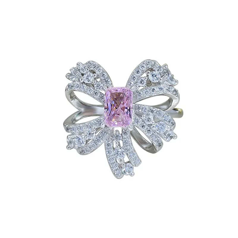 

Pink Diamond High Carbon Diamond s925 Butterfly Ring Light Luxury and Luxury 925 Sterling Silver Cutting Wedding Jewelry