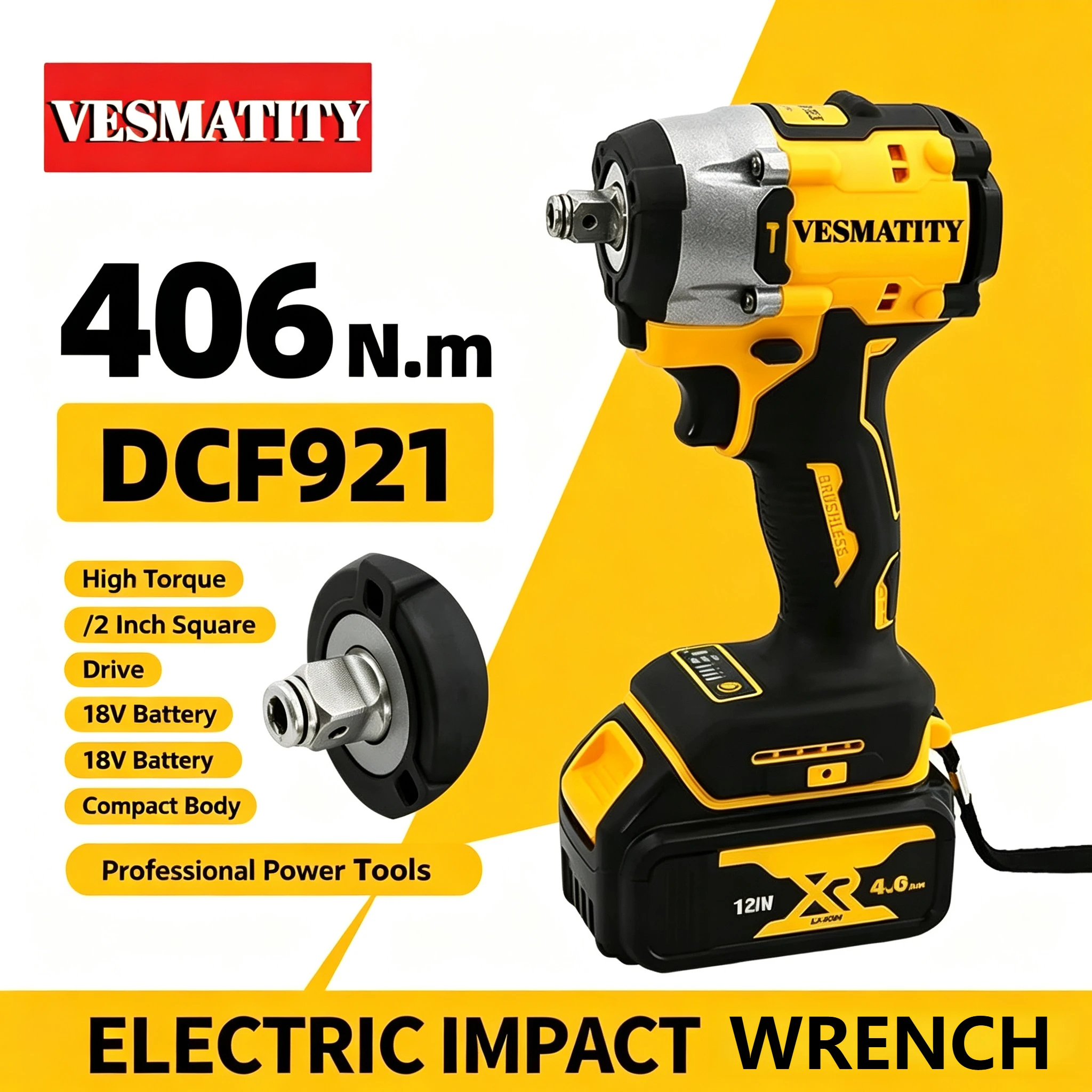 Brushless DCD921 Cordless Wrench 1/2 in Cordless Impact Wrench Variable Speed Charging Wrench DCF921 for DEWALT Battery