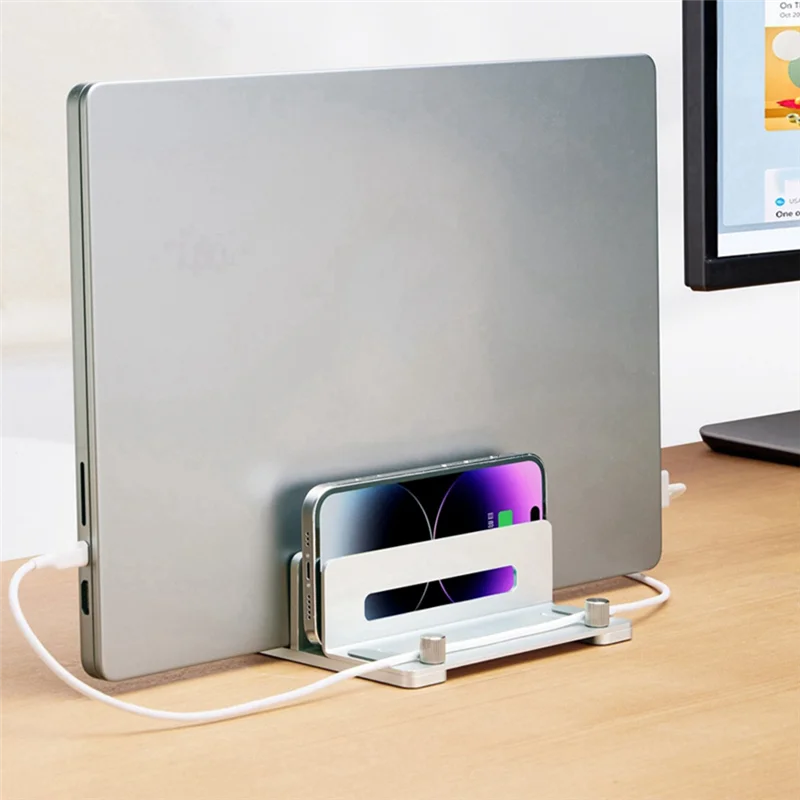 QWE-垂直ラップトップストレージスタンド調節可能なダブルクリップラップトップスタンドPro、Lenovo YOGA、その他のノートブック用グレー