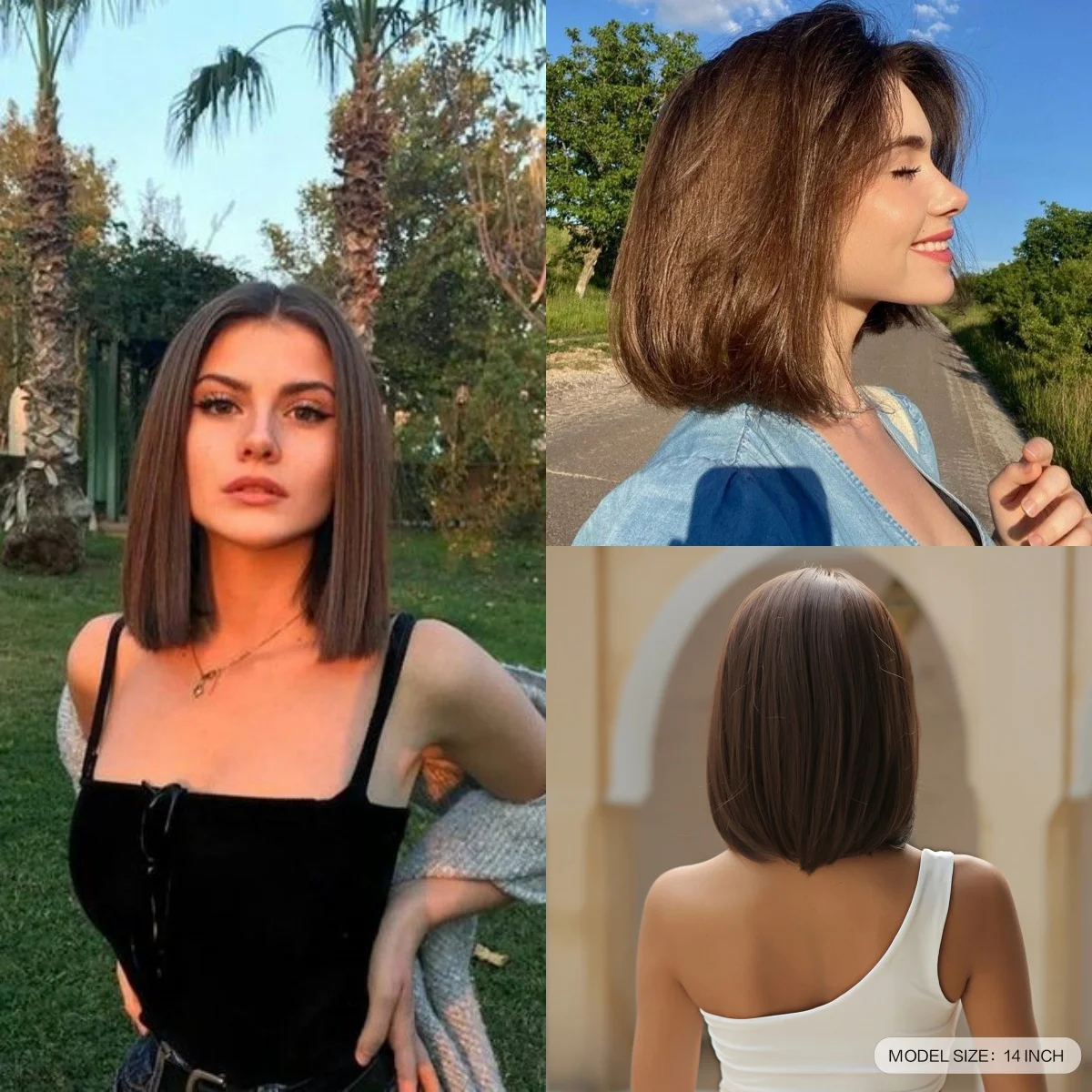 HAIRCUBE-pelucas sintéticas para mujeres negras, pelo liso y suave de fibra Natural resistente al calor, color marrón corto, parte media, fiesta